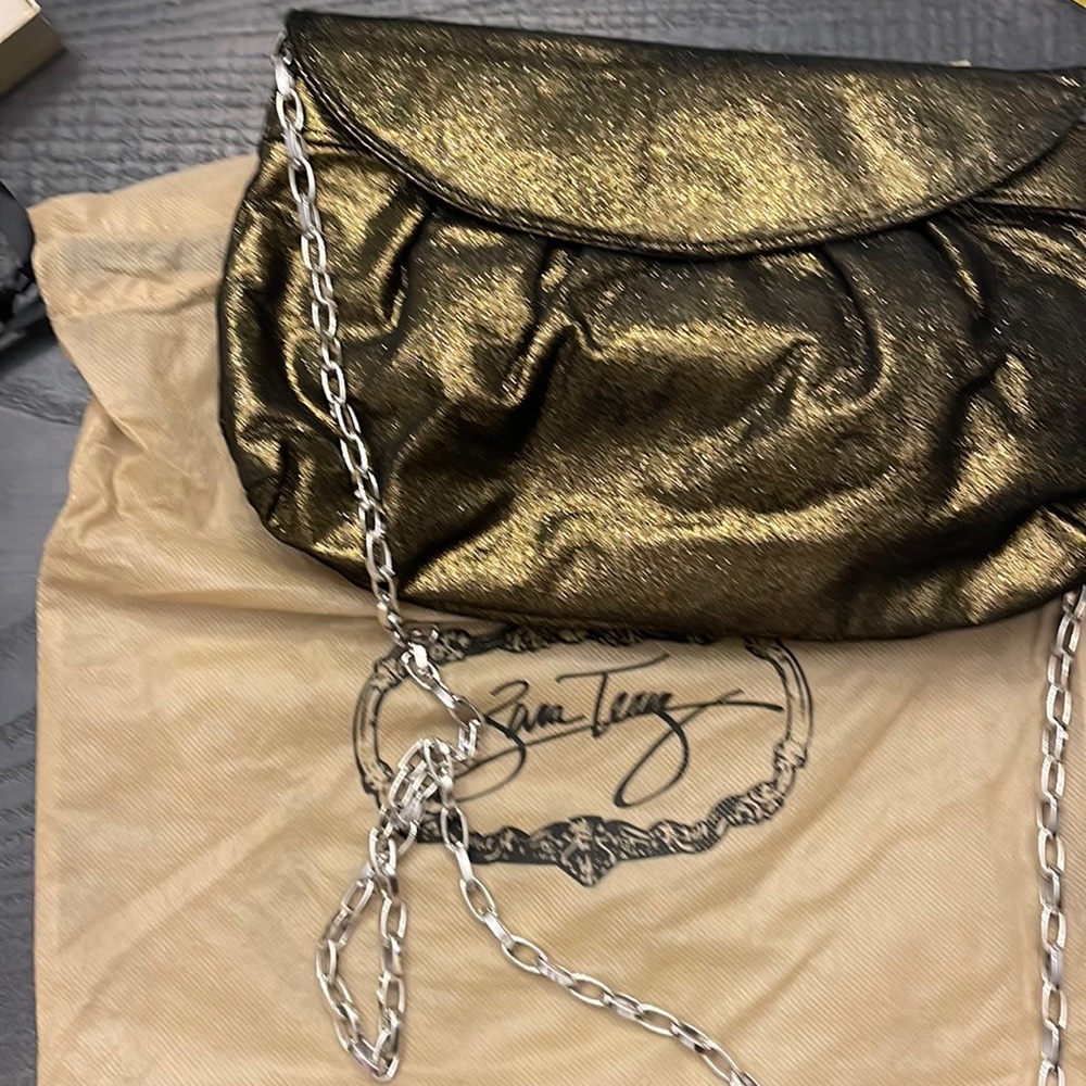 Gold metallic Zara TEREZ shoulder bag with silver chain